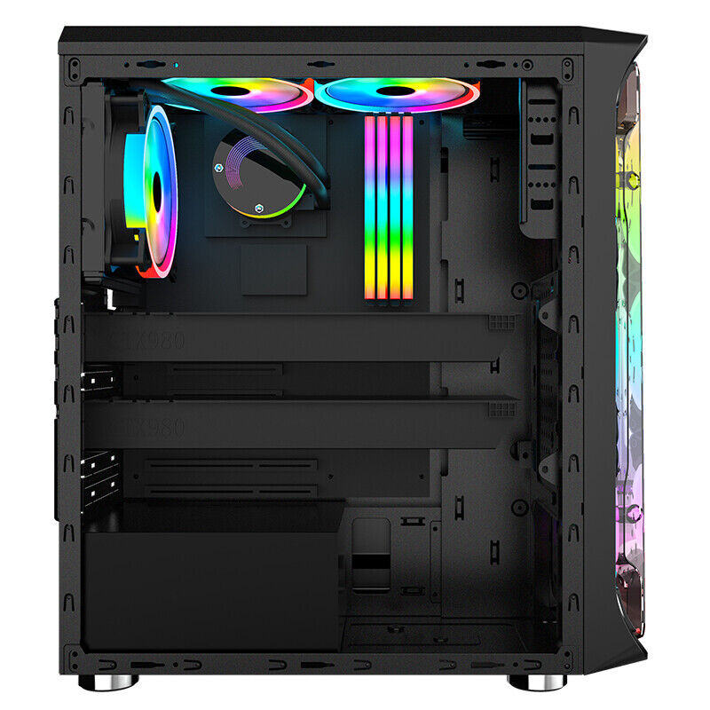 Starship ATX/M-ATX/ITX Gaming PC Desktop Computer Case Black with Side Tempered Glass Panels with 6 Fan Support Starship ATX/M-ATX/ITX Gaming PC Desktop Computer Case Black with Side Tempered Glass Panels with 6 Fan Support
